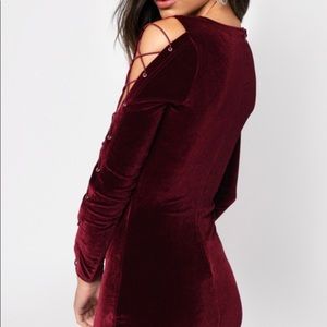 Lace up to it wine dress velvet